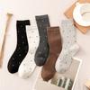 Coffee-colored Floral-patterned Socks for Ladies, Mid-length, Suitable for Spring and Autumn, Trendy and Retro Pile-up Socks