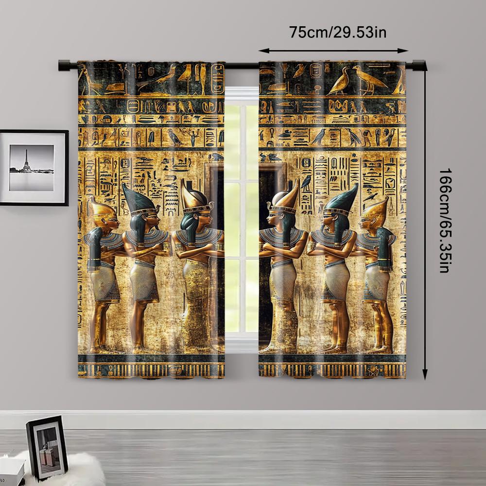 2 Stück Vorhänge Rollos Antike Ägyptische Wandmalerei Maschinenwaschbarer Stoff Thermische Isolierung Vielseitig 100% Polyester (ohne