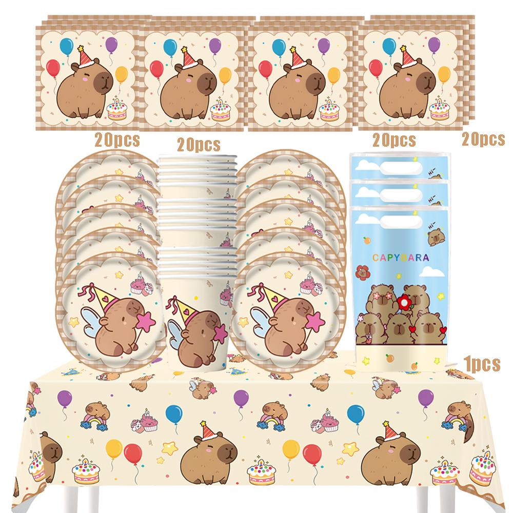 Capybara Disposable Tableware Set  Birthday Party Capybara Tablecloth Cups Plates Napkin Banner Cake Topper Kids Party Supplies