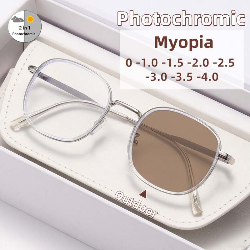 Simple And Stylish Large Frame Photochromic Myopia Glasses Retro Round Frame High-Definition Anti Blue Light Glasses Unisex