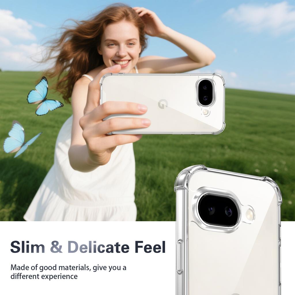 For Google Pixel 9a Case TPU PC Transparent Phone Cover with Airbag Corner Protection
