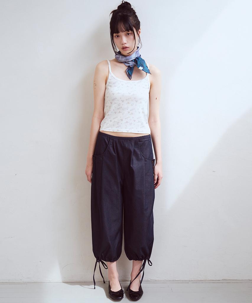 OAFISH Button Point Ribbon Pants, Navy