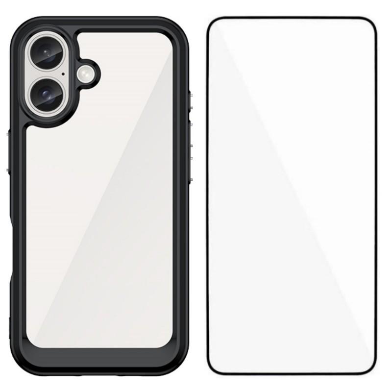 For iPhone 16 Phone Case WANLONFENG XC Series TPU Acrylic Cover with Tempered Glass (Big Lens Hole)