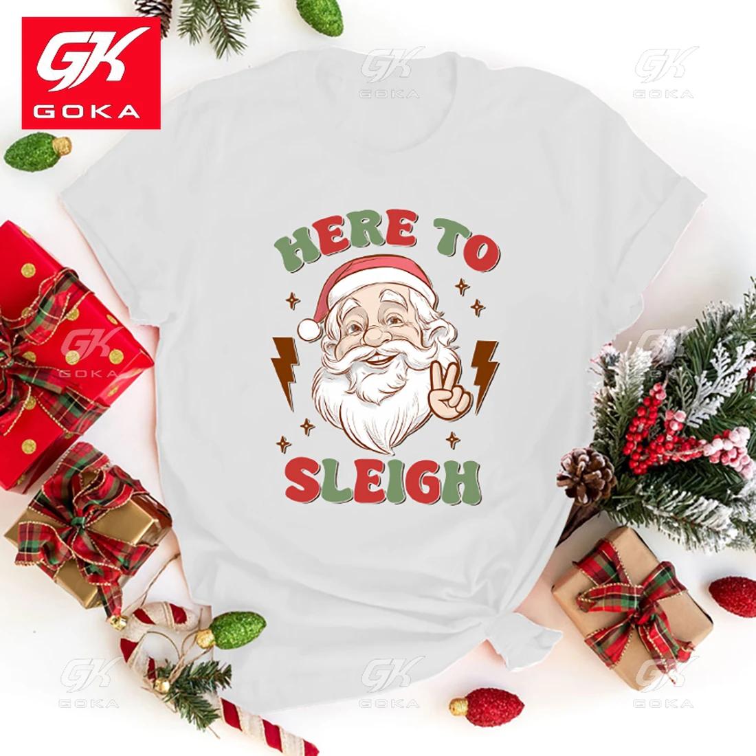 

Christmas Here To Sleigh Cotton T Shirt Unisex Women Fashion Clothing Harajuku T Shirts Cool Hip Hop Short Sleeve Tops Unisex Tees S