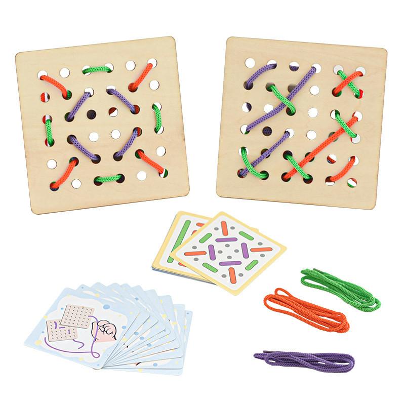 Player Wooden Double Rope Threading Board Game For Kids Learning Development