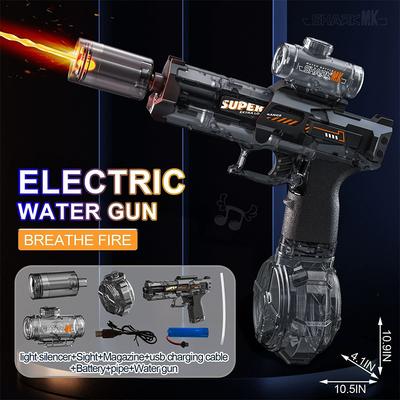 Pistolets à eau électriques Jouet de tir Entièrement automatique Été Plage Extérieur Jouet amusant Cadeau pour enfants Avec lumière Pulvérisations Effet flamme
