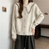 Women's Korean Style Casual Doll Collar Sweater Jacket Loose Beaded Sweater Cardigan Top