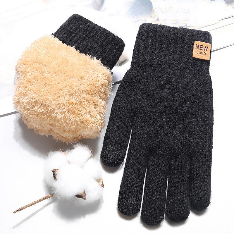 Thick Fleece Lined Fashion Warm Black Cable Knitted Winter Touch Screen Gloves Winter Women Men Coldproof Mittens Gloves Gift