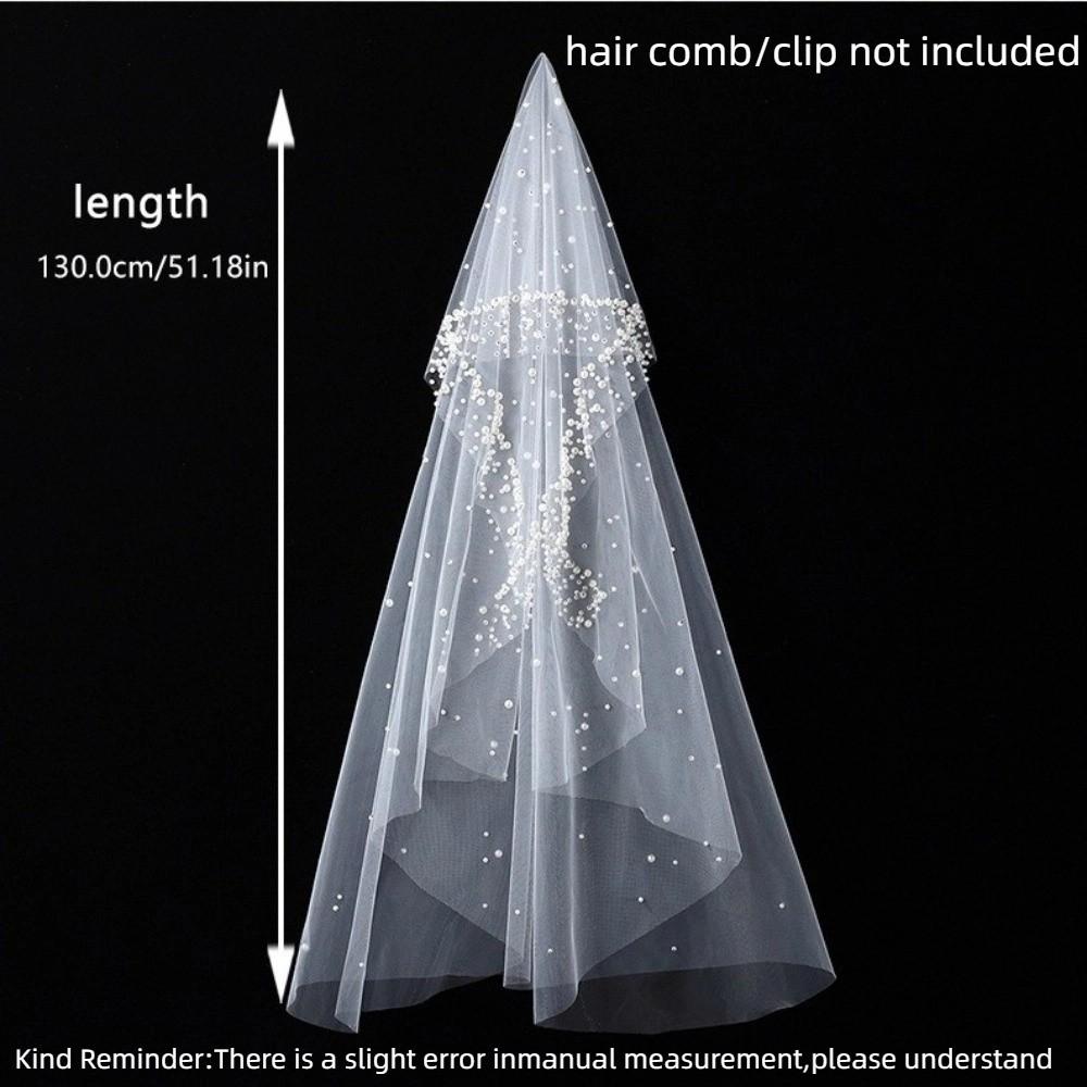 130cm Pearls Tulle Bridal Veil Vintage Waist Length Drop Veil Long Wedding Veil  Wedding Dress