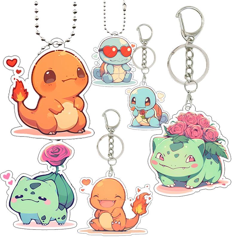 Anime Bulbasaur Squirtle Charmander Cartoon Key Chain Couple Girls Boys Acrylic Backpack Pendant Charm Family Gifts Jewelry Toys
