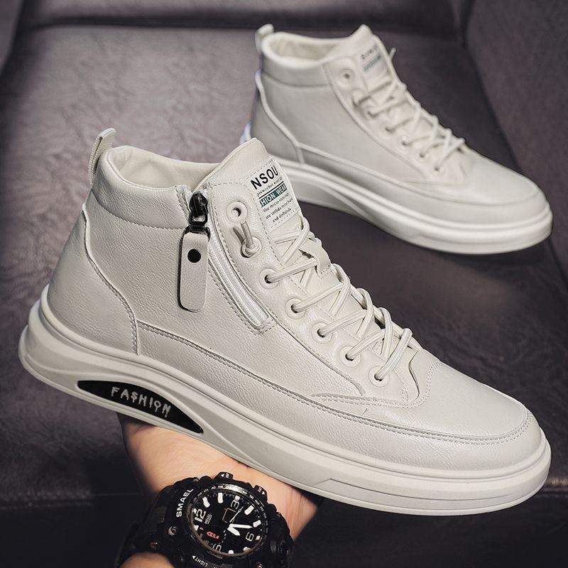 Spring Men's Shoes New Breathable Non-slip High-top Chef Shoes Men's Trend Versatile Black Leather Shoes Casual Shoes Board Shoes