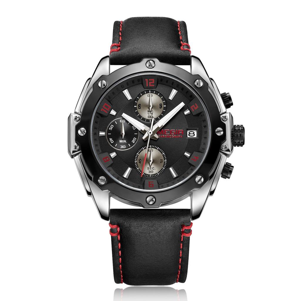 Megir Montre de Sport créative hommes Relogio Masculino mode chronographe Quartz montres horloge heure en cuir militaire armée montre
