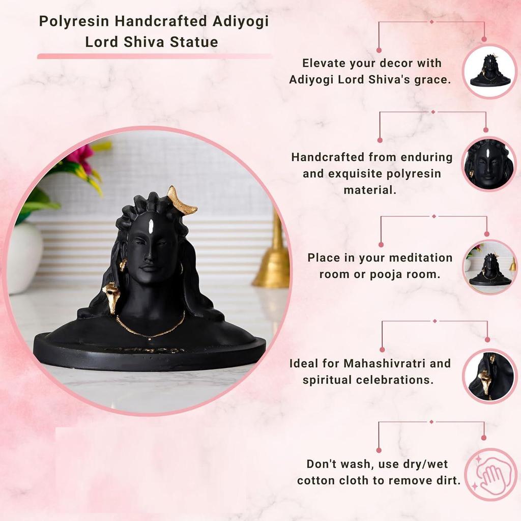Black Resin Adiyogi Shiva Statue for Car Dashboard| Adiyogi Statue for Home Decor Pooja Room Office| Mahadev Murti Lord Shiva Idol