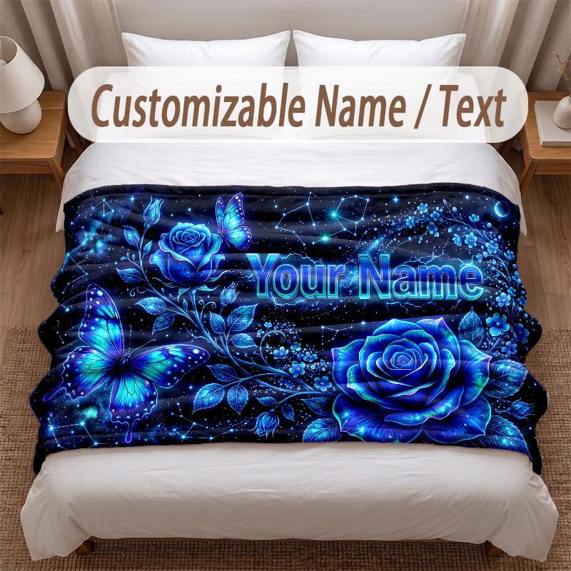 Bloementuin Thema Zachte Deken Gepersonaliseerd Aangepaste Naam Tekst Print Warme Deken Huis Sofa Slaapkamer Decor