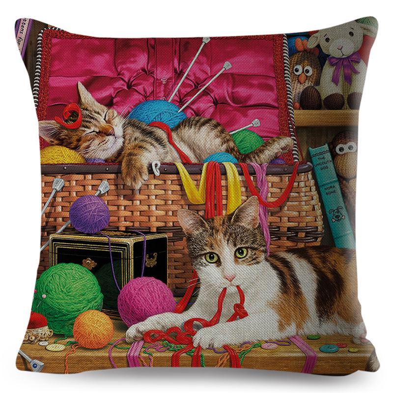 Cute Book Cat Party Cushion Cover Decor Cartoon Animal Pillowcase Printing Cojines Polyester Pillow Case  for Sofa Home 45x45cm