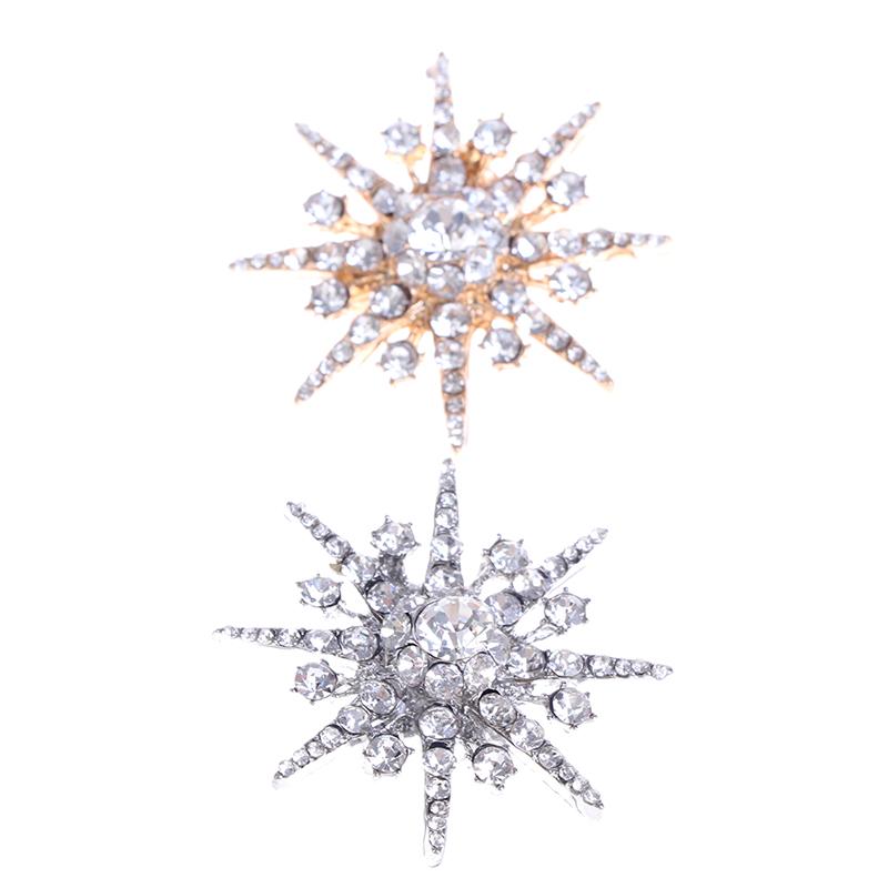 Wedding Silver Snowflake Diamante Brooch Rhinestone Crystal Broach Pin Xmas Gift