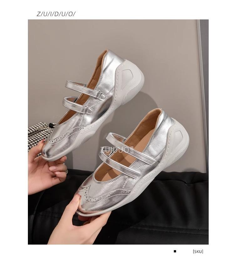 

Версия из коровьей кожи~ туфли Мэри Джейн на платформе из натуральной кожи серебристого цвета женские новые летние ретро повседневные балетки с открытым верхом одинарные туфли 40 серебряный