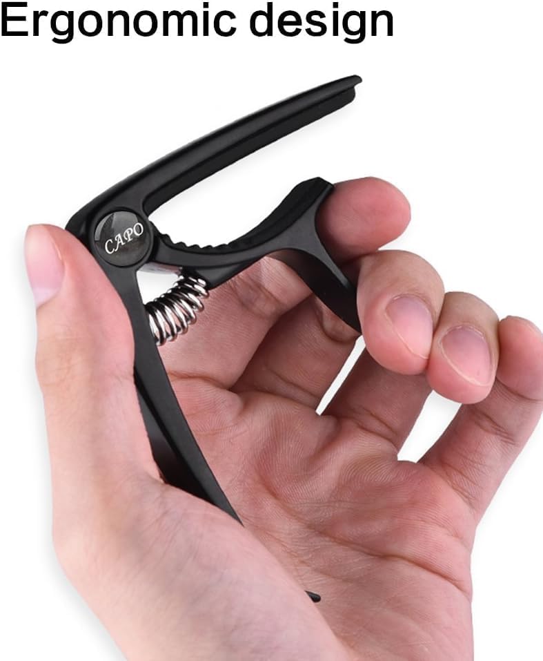 Exclusive Guitar Capo for Acoustic Electric Folk and Zinc Alloy [Amazon Brand] Capo, One-Touch Guitars, Guitars, Guitars, Ukuleles, (Black)