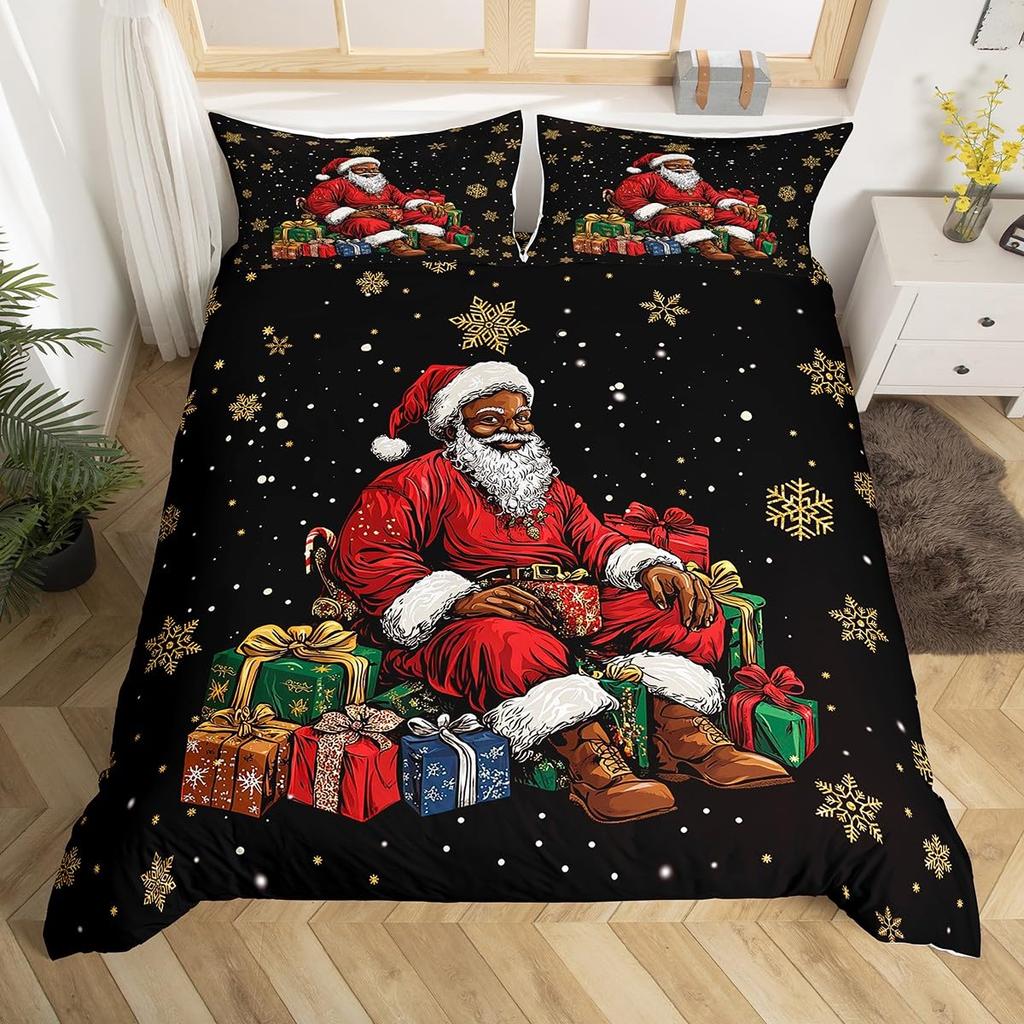 Happy New Year Xmas Duvet Cover 3 Piece Snowman Bedding Set Winter Themed Comforter Cover Merry Christmas Themed Bedspread Cover