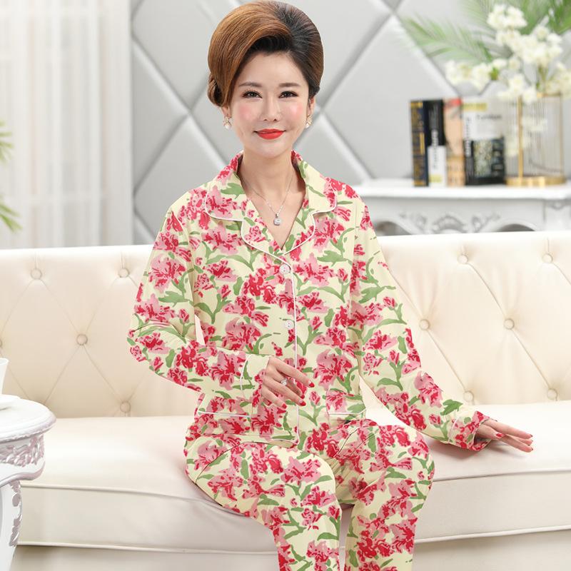 Women's long-sleeved imitation cotton pajamas in mother spring and autumn style mother-in-law young temperament loose loungewear suit