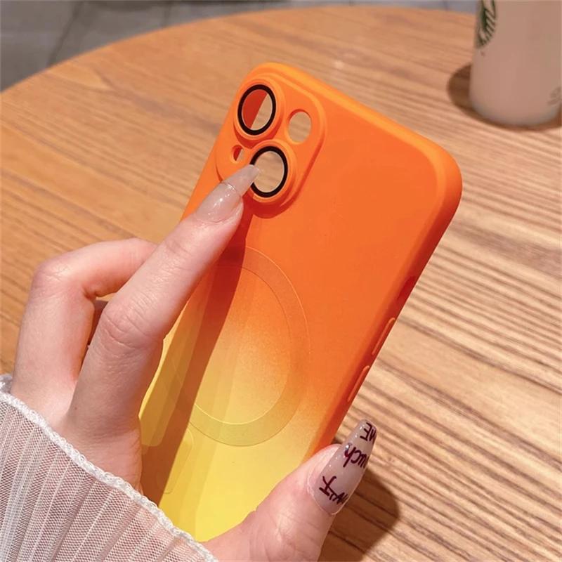 Luxury Gradient Soft Silicone Case For Magsafe Wireless Magnetic Charge For iPhone 15 14 12 11 13 Pro Max Plus Matte Color Cover
