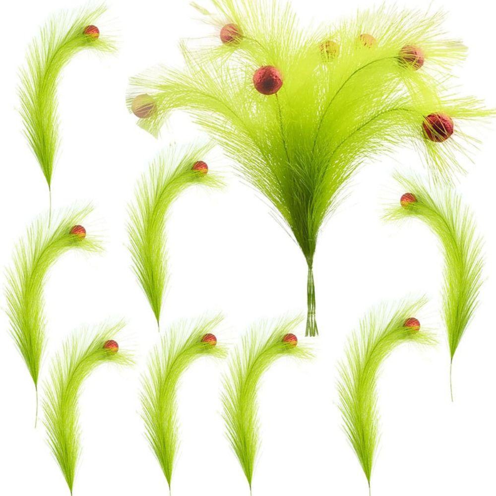 10pcs Artificial Simulation Green Plants Fake Pampas Grass Green Reed Decoration  Christmas