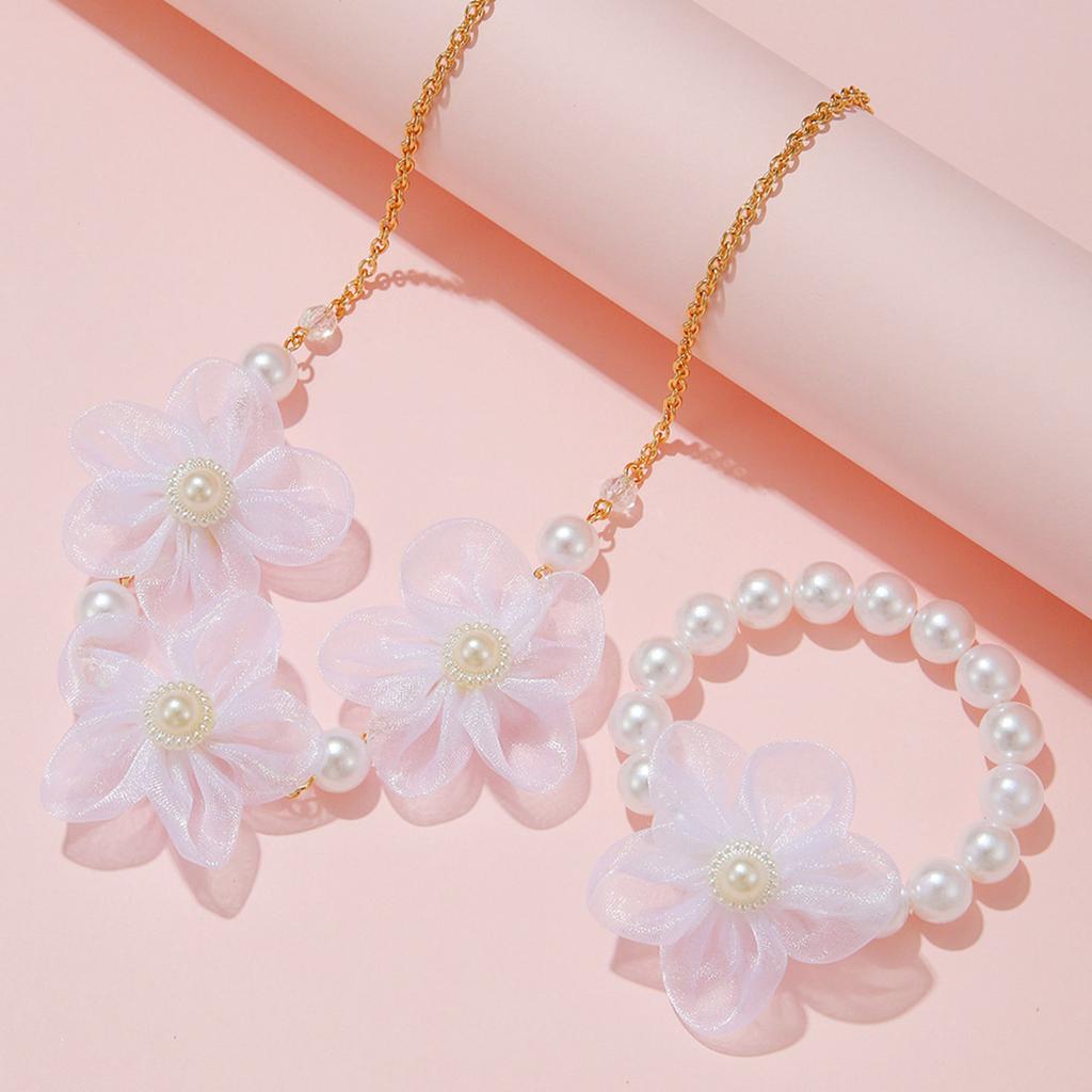 Imitation Pearls Necklace Flower Pendant Necklace Beaded Bracelet Children Necklace Suitable for Elegant Outfits