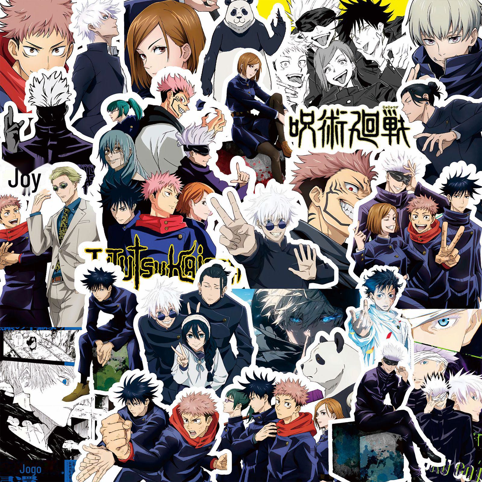 Наклейки Gojo Satoru Jujutsu Kaisen для мобильных телефонов, ноутбуков, декора в стиле аниме. Дизайн черно-белого коллажа.
