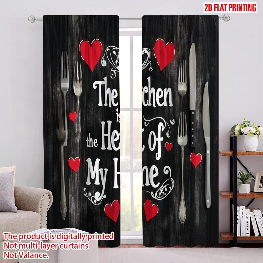 2pcs,2D plane printing Popular Curtain Panels Heartfelt Kitchen Decor Polyester Fabric (without rod) Holiday for Bedroom, Living