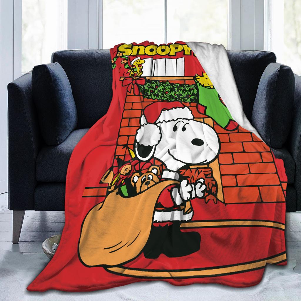 Snoopy Santa Merry Christmas Blankets Fleece Summer Multi-function Lightweight Thin Throw Blankets for Home Office Bedspread