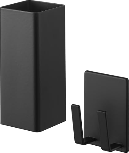 Yamazaki Magnetic Hair Iron & Cord Holder, Black, Body: 5cm W x 5.3cm D x 12cm H, Tower, Floating Storage, Hair Iron Storage, Easy Installation, 10528
