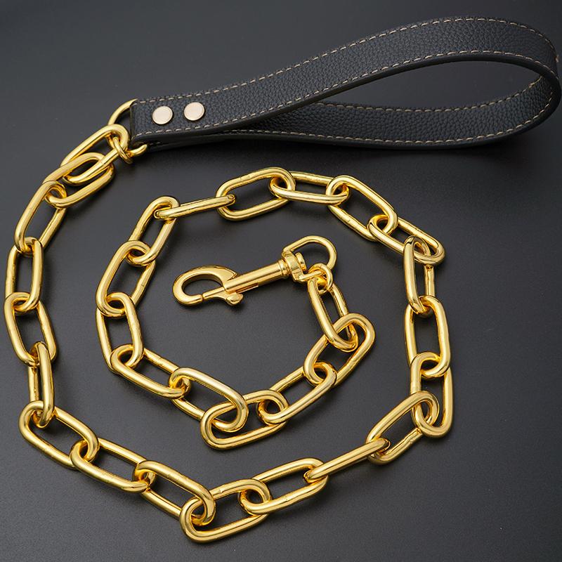 Chain Dog Leash Chew Proof, Metal Slip Chain Dog Leash with PU Handle, Heavy Duty Leashes for Medium Large Dogs Training Walking