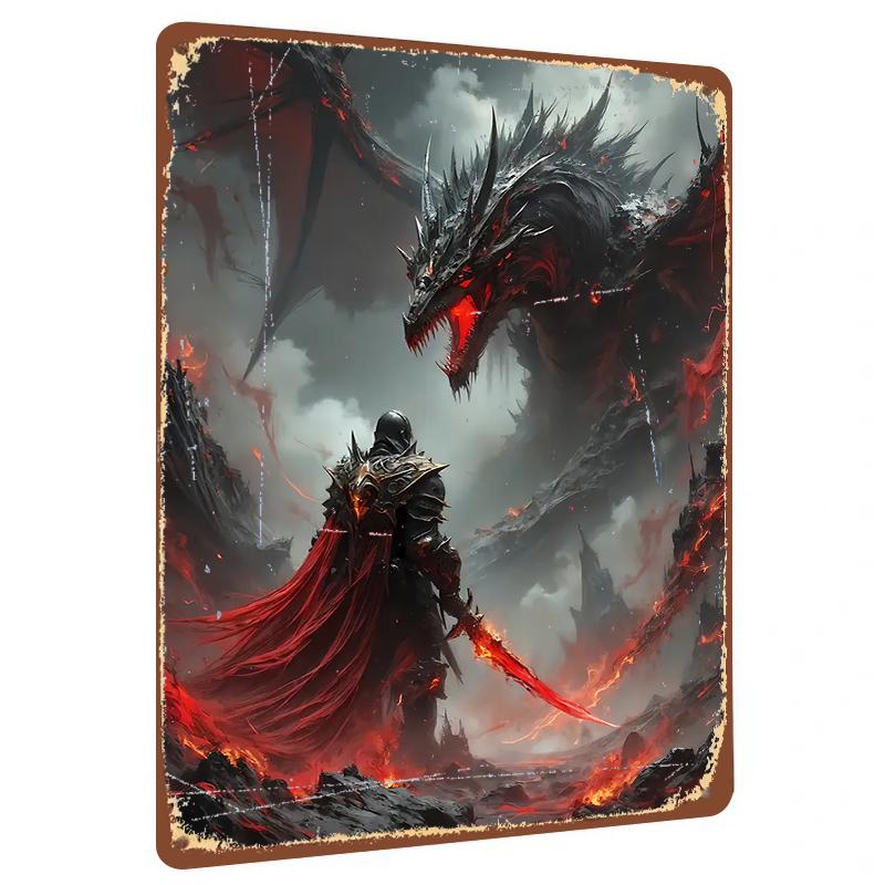

Epic Warrior vs Dragon Custom Metal Wall Art Living Room Study Bar Decorative Painting 20x30cm（7.8x11.8inch）