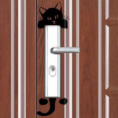 5 Stück Wandsticker mit mattem Finish, Cartoon-Katze, zeitgenössischer Stil, schwarze Katze, Lichtschalterdeko, selbstklebendes Kunststofftier