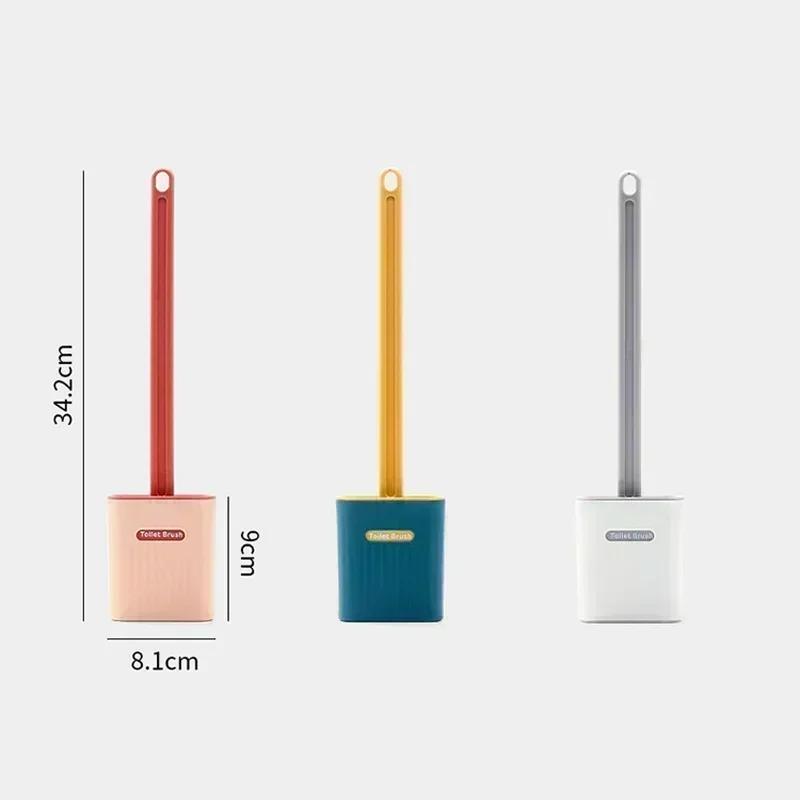 Wall Mounted Toilet Brush Silicone Flat Brush Head Cleaner Brush Set Bathroom Toilet Cleaning Brush With Quick Drying Holder