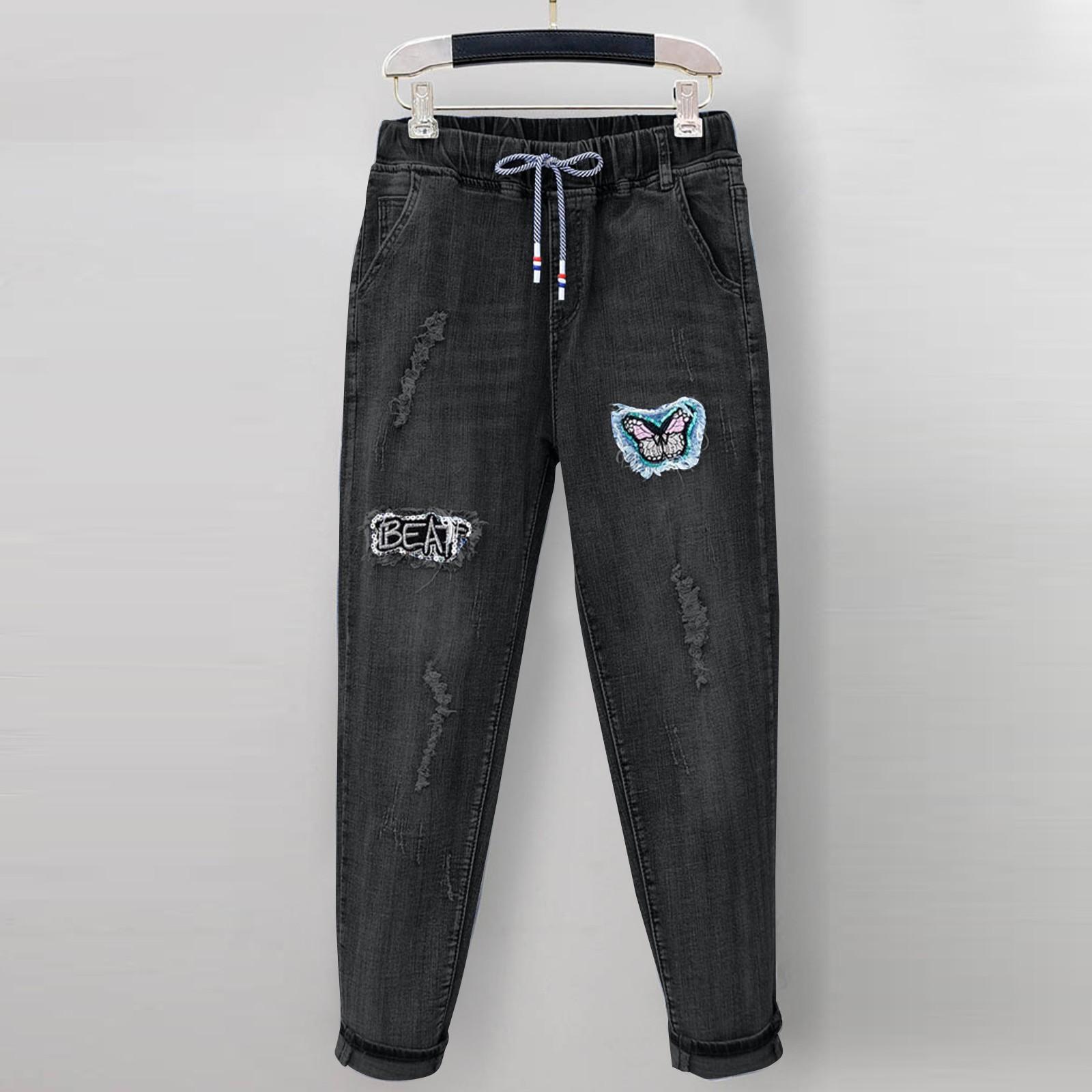 

Женские брюки большого размера, эластичные джинсы, свободные полуэластичные брюки XXL чёрный