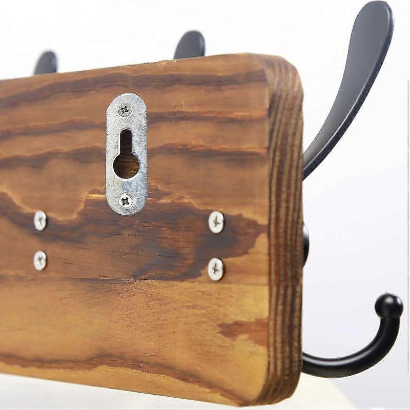 Coat Rack Wall Mounted - Wooden, Heavy Duty, for Wall, 16'' Hole To Hole, with 5 Triple Hooks for Hanging Clothes, Jacket, Hat (Brown)