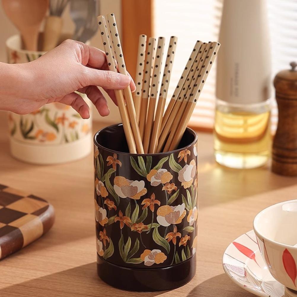 French Chopstick Holder Ceramic Chopstick Storage Box Chopstick Cage with Draining Water Spoon Holder Kitchens Accessories