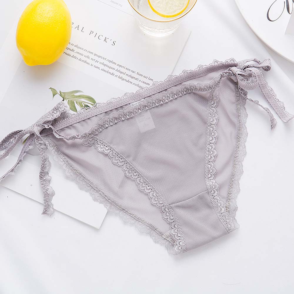 

Underpants Low-waist Cotton Crotch G String Solid Color Sexy Briefs Bandage Thong Lace Panties серый