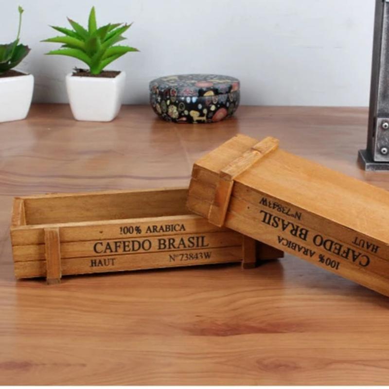 Retro Garden Plant Pot Vintage Wooden Storage Box for Sundries Stationery Pen Box Succulents Flower Pots Balcony Home Decoration
