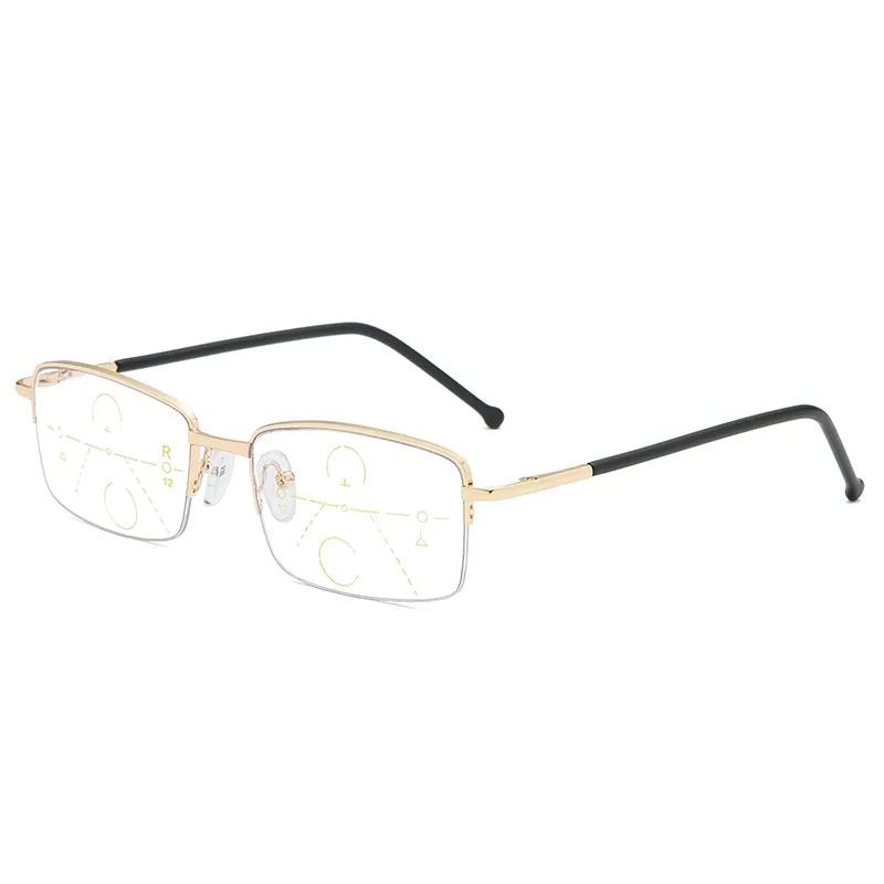 High Quality Progressive Reading Glasses Multifocal Men Women Anti Blue Light Magnifying Presbyopic Glasses Half Frame Gold