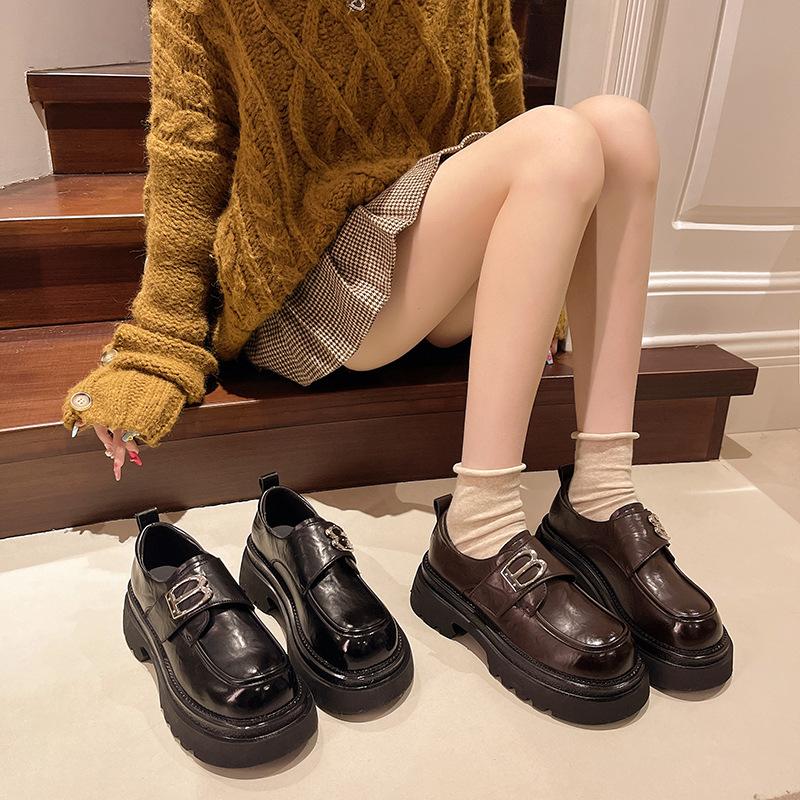 Platform Loafers Women's Summer 2025 Spring and Autumn New Metal Buckle Small Leather Shoes Versatile Single Shoes Heightening Fashion Women's Shoes