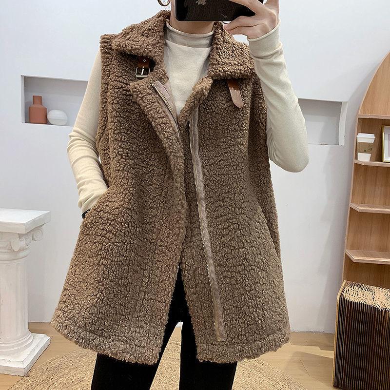 Lamb wool vest women's Korean version 2024 spring and autumn new fur integrated loose vest vest vest jacket