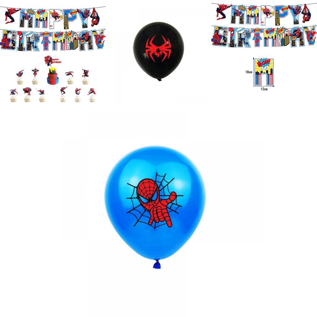 Spiderman Birthday Party Supplies Kit Quick Setup And Tear Down Festive Decor Pull Flags Cake Inserts Mixed Color Balloons!