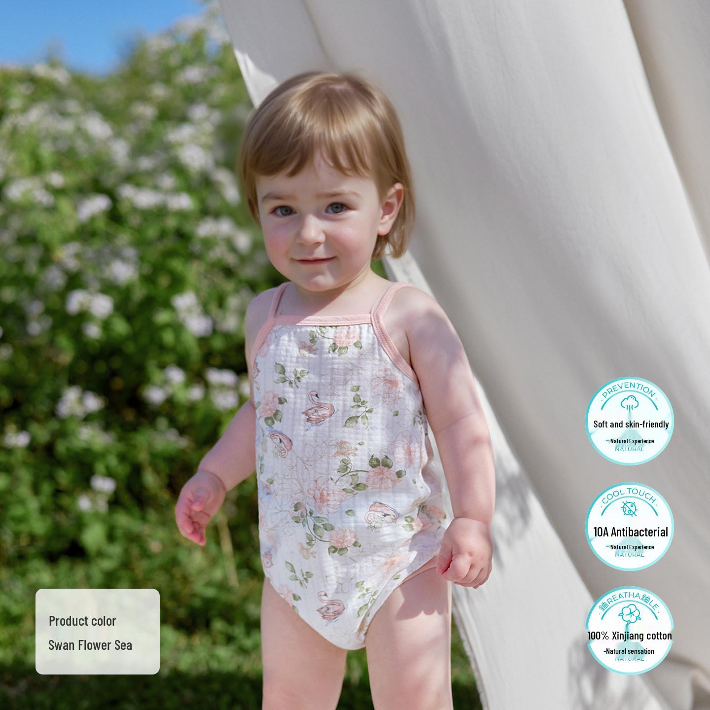 European Summer Thin Unisex Baby Romper - Strappy Triangle Onesie 66cm