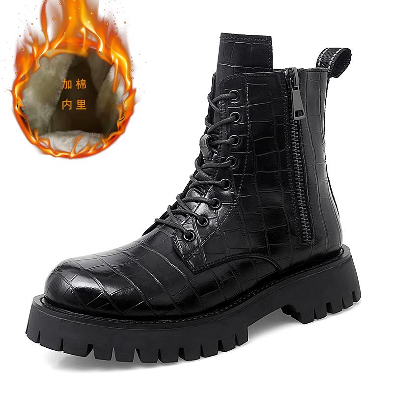 

Высококачественные мужские осенне-зимние кожаные ботинки до колена на молнии сбоку, удобные, модные, классические черные бархатные теплые ботинки 44