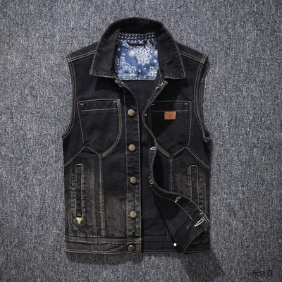 Erkek İnce Siyah Kot Yelek Erkekler + Trendy Retro Denim Yelek Kolsuz Yelek Erkekler P140