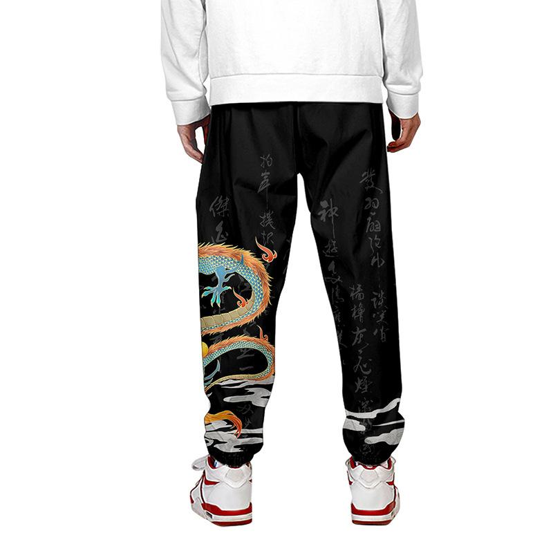 Loose Men Hip Hop Streetwear Dragon Printing Pants Male Chinese Style Trousers Elastic Waist Sports Trousers