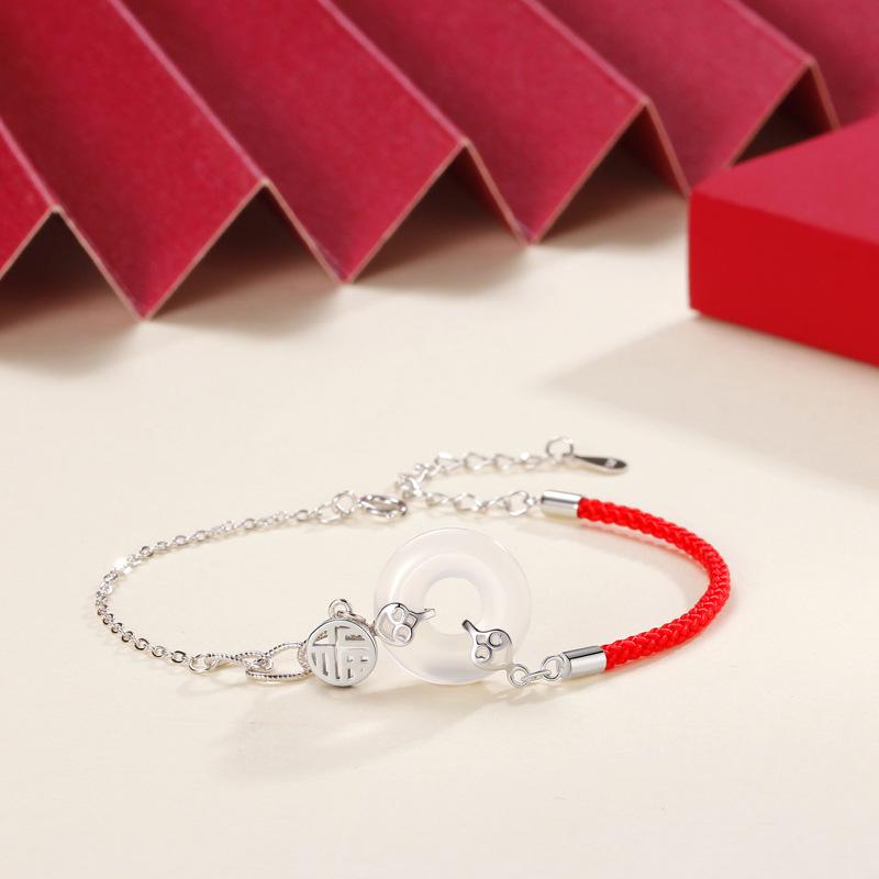 Lucky Lucky Lucky Nafu White Chalcedony Safety Buckle Red Rope Bracelet Women's Personality Life Bracelet Women's Hand Rope
