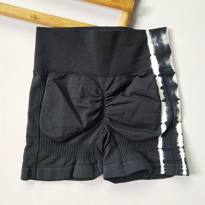 

Yoga Tie-Dye Hip-Lifting Seamless High Waist Shorts Peach Black and White Tie Dye(Three-Quarter Pants) S